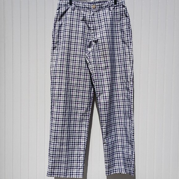 IZOD Golf Pants Mens 32 x 32 Plaid PerformX Flat Front Polyester Straight Leg - Picture 7 of 11